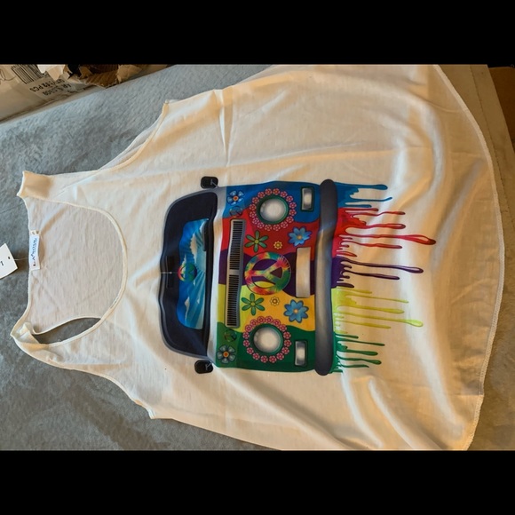 Tops - Colorful tank top with hippie bus.